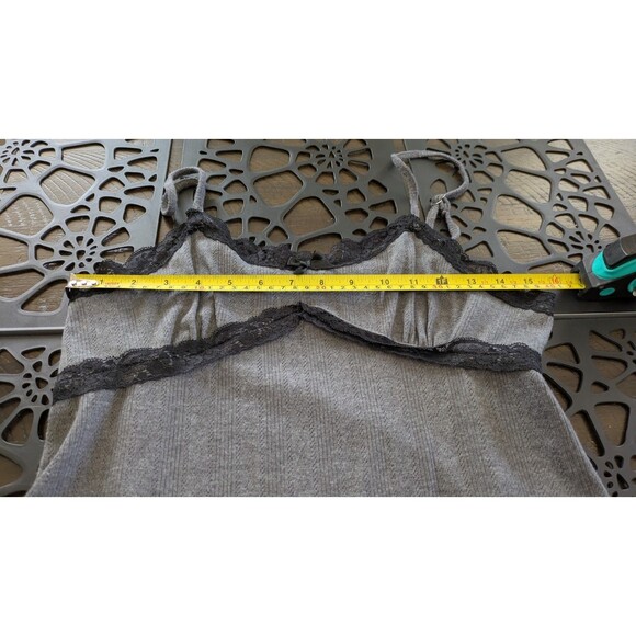 Babydoll Cami L Lace Trim Stretch Tank Top Y2K Fairy Grunge Dark Coquette Gray - Picture 7 of 8
